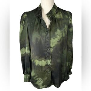 Womens MNG Suit Green & Black Classy Button Down Long Sleeve Blouse